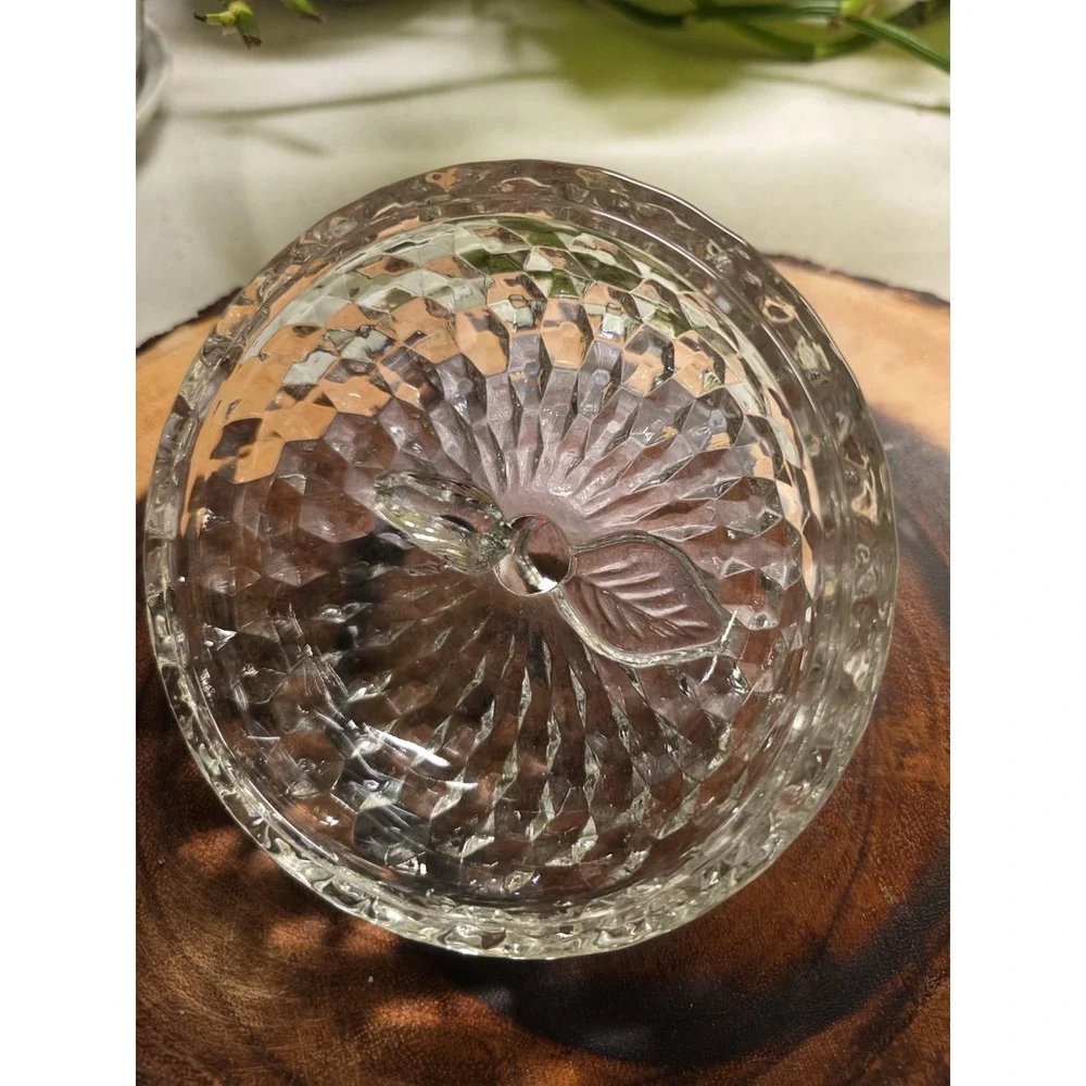 Vintage Imperial Cut Faceted Glass Apple Candy Dish with Lid